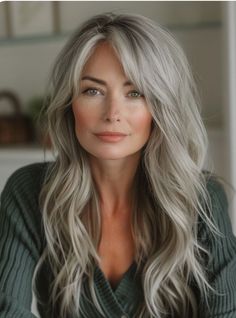 Hairstyles With Side Bangs, Long Grey Hair, Side Bangs Hairstyles, Beautiful Gray Hair, Long Hair With Bangs, Side Bangs, Hair Color And Cut, Long Layered Hair