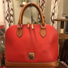 Dooney & Bourke Leather Zip-Zip In Excellent Used Condition!! This Is True Red (In Case You’re Trying To Match Accessories). Clean Inside And Out. Only Used 2-3 X! Zip (2) Closure,One Inside Zip Pocket,Two Inside Slip Pockets,One Inside Snap Pocket,Key Leash,Protective Feet. Handle Drop Is Approx 4” Adjustable,Detachable Strap Drop Approx 17” Measures Approx 12”L X 9.5”H X 5.5”W Smoke Free/Kitty Friendly Home. D B, True Red, Dooney & Bourke Bags, Dooney Bourke, Pebbled Leather, Zip Pockets, Bag Lady, Kitty, Key