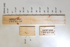 two pieces of wood are labeled with measurements