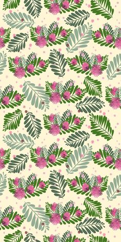 a pattern with pink flowers and green leaves