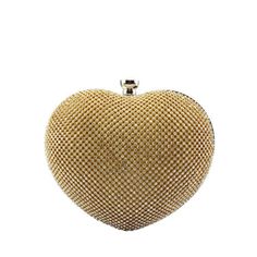 Gold Rhinestone Heart Shape Evening Clutch Purse Sparkly Wedding Bags Elegant Heart Shaped Evening Bag For Formal Occasions, Elegant Heart-shaped Evening Bag For Formal Events, Gold-tone Clutch Evening Bag For Wedding, Gold Heart-shaped Formal Bag, Chic Gold Heart-shaped Bags, Heart Clutch, Beaded Clutch Purse, Crystal Purse, Wedding Handbag