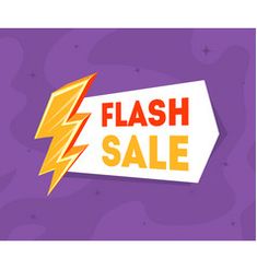 flash sale sign with lightning bolt on purple background