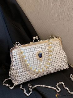 Bird in Bag - Fashionable Clutch Evening Bag with Artificial Pearl and Rhinestone Accents Crystal Clutch Bag With Rhinestones, Elegant Crystal Bags With Rhinestones, Elegant Embellished Bags, Handheld Crystal Bags With Rhinestones, Elegant Bedazzled Bag For Events, Elegant Pouch Bags With Rhinestones, Elegant Rhinestone Pouch Bag, Elegant Crystal Bags With Bling, Elegant Crystal Embellished Bags