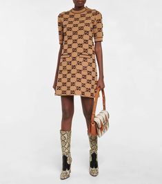 Gucci - Maxi GG wool minidress | Mytheresa Luxury Gucci Dress For Work, Luxury Gucci Dresses For Workwear, Luxury Gucci Knee-length Dresses, Gucci Mini Length Dresses, Designer Gucci Mini Dress, Gucci Fitted Mini Dress, Fitted Gucci Mini Dress, Gucci Dresses, Mid Dress