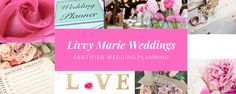 a collage of pictures with pink flowers and white writing on them that says, lizery marie weddingss certified wedding planning love