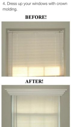 the before and after shots of an open window with blinds pulled down to let light in