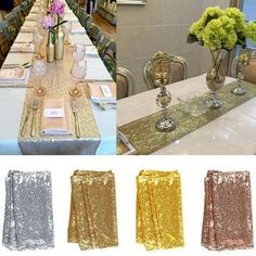 the table is set with gold and silver sequins