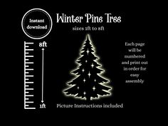 the winter pine tree is shown with measurements