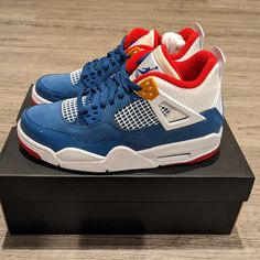 Brand New In Hand. Blue Air Jordan 4 Sports Shoes With Branded Insole, Blue Air Jordan 4 With Branded Insole For Sports, Blue High-top Air Jordan 4 With Boost Midsole, Blue Air Jordan 4 Sporty Shoes For Sports, Blue Low-top Air Jordan 4 Breathable, Blue High-top Air Jordan 4, Blue Low-top Breathable Air Jordan 4, Blue Breathable Low-top Air Jordan 4, Sporty Air Jordan 4 Running Shoes With Round Toe