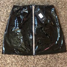 Super Cute Black Latex Mini Skirt With Functioning Zipper Detail Down The Front. Could Be A Really Cute Going Out Skirt. Never Worn, Tags Still Attached Going Out Skirt, Latex Mini Skirt, Pvc Skirt, Mini Skirt Black, Zipper Detail, Skirt Black, Cute Black, Fashion Nova, Mini Skirt