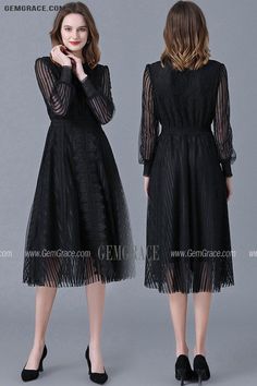 10% off now|Free shipping world-wide. L-5XL Aline Black Lace Tea Length Dress with Long Sleeves at GemGrace. Click to learn our pro custom-made service for wedding dress, formal dress. View #WeddingGuestDresses for more ideas. Formal Long Sleeve Midi Dress With Lace Trim, Long Sleeve Midi Dress With Lace Patchwork For Party, Long Sleeve Lace Dress With Lace Collar For Evening, Evening Lace Dress With Long Sleeves And Lace Collar, Long Sleeve Midi Dress With Lace Patchwork For Fall, Fall Midi Length Lace Patchwork Dress, Fall Long Sleeve Midi Dress With Lace Patchwork, Spring Long Sleeve Midi Dress With Lace Collar, Long Sleeve Lace Midi Dress For Fall