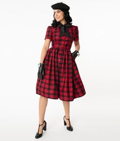 Red and Black Plaid Cora Swing Dress – Pink House Boutique Dramatic Dress, Dramatic Dresses, Uv Clothing, Outfits To Recreate, Scarf Material, Plaid Shirts, Rockabilly Style, Retro Styles, Check Dress