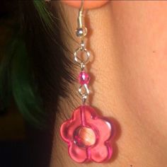 Beaded dark pink flower earrings Pink Flower Shaped Pierced Earrings, Trendy Pink Flower Earrings, Trendy Pink Flower Jewelry, Trendy Pink Flower Drop Earrings, Pink Beaded Flower-shaped Jewelry, Pink Flower Charm Dangle Jewelry, Handmade Trendy Pink Flower Earrings, Pierced Flower Earrings For Party, Pink Beaded Drop Flower Earrings