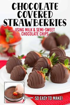 chocolate covered strawberries are sitting on a plate