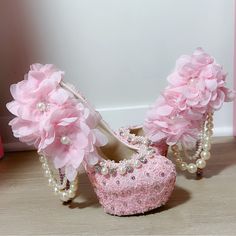 Extremely Rare Japanese Brand “Sugar” Agejo Gyaru Pink Embellished Princess Rhinestone Stiletto Heels. Size Japan 36, Fits Us 6. I Only Used Them For Display Because I Don’t Wear High Heels. It’s Bedazzled With Pearls, Rhinestones, And Pink Flowers. These Are Hard To Find Now. They Are A Truly An Incredible Collector’s Item For Any Girl That Loves Old School Japanese Gal Fashion. They Are Quite Vintage, And Have Been On Display In My Room For A While(On A Shelf Away From The Floor) So Due To Age Pink Butterfly Shoes, Agejo Gyaru Shoes, Hime Gyaru Shoes, Hope Scope, Gyaru Pink, Bedazzled Heels, Coquette Shoes, Interesting Shoes, School Japanese