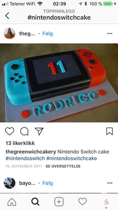 a nintendo wii cake with the number 11 on it's front and back sides