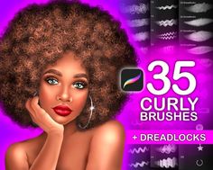 35 Curls and Waves Hair Brushes (FOR PROCREATE) 35 Curls and Waves Hair Brushes for Procreate, easy, and fast to use! I hope you enjoy it! ► This pack includes: • 35 exclusive single brushes (ONLY Procreate) • A small instruction for setting brushes for Procreate • $ 1 bonus for feedback ► You Hair Brush Procreate, How To Draw Afro Hair, Afro Hair Brush, Black Hair Brush, Black Hair Types, Brush Procreate, Curly Hair Brush, Easy Curls, Hair Brush Set