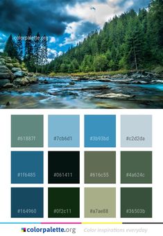 the color palette is blue, green, and brown with some trees in the background