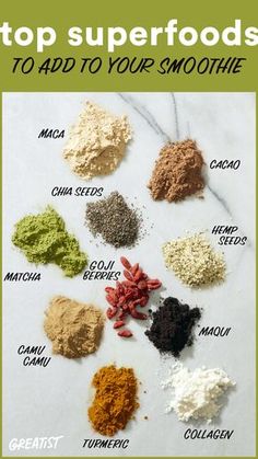 Superfoods List, Top Superfoods, Superfood Salad, Nutrition Sportive, Superfood Recipes, Sport Nutrition, Superfood Smoothie, Pineapple Smoothie, Good Smoothies