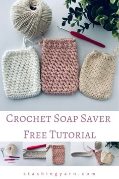 crochet soap saver free pattern with text overlay that reads, crochet soap saver free tutor