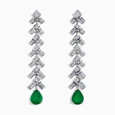 Effy Brasilica 14K White Gold Emerald and Diamond Drop Earrings Elegant Green Cluster Earrings For Formal Occasions, Green Linear Drop Earrings For Formal Occasions, Diamond Earrings Design, Effy Jewelry, Diamond Drops, Diamond Drop Earrings, White Stone, Designer Earrings, Gold Metal