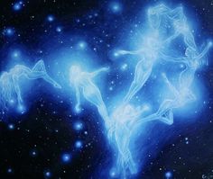 an artistic painting of blue stars in the night sky