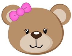 a brown teddy bear with a pink bow on its head