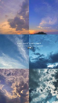 the sky is filled with clouds and there are two different pictures that show them together