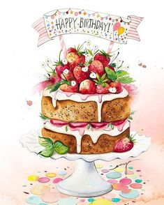 a birthday cake with strawberries on top