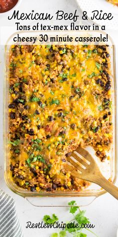 Gooey cheesy top on the Mexican Beef and Rice casserole. Mexican Ground Beef Casserole, Mexican Rice Casserole