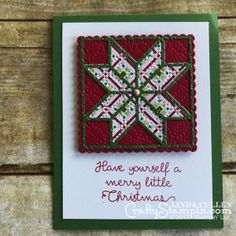 a handmade christmas card with a quilted star