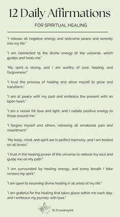 a poem with the words 12 daily affirmations