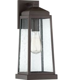 an outdoor wall light with a clear glass bulb