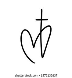 the cross and heart is drawn in black ink