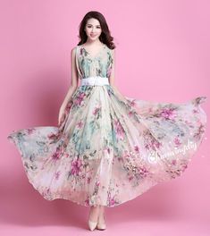 110 Colors Chiffon Green Pink Flower Long Party Dress Evening Wedding Maternity Lightweight Sundress Summer Bridesmaid Chiffon Dress With Flowy Skirt, Summer Wedding Chiffon Dress, Spring Bridesmaid Chiffon Dress With Flowy Skirt, Flowy Chiffon Dress For Spring Wedding, Spring Wedding Flowy Chiffon Dress, Spring Bohemian Chiffon Dress For Weddings, Sleeveless Chiffon Wedding Dress For Spring, Spring Flowy Chiffon Bridesmaid Dress, Flowy Chiffon Bridesmaid Dress For Spring