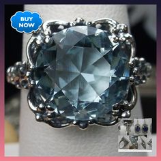 6ct Sim Blue Aquamarine Sterling Silver Floral Bow Victorian Filigree Ring Size {Made To Order} #ArtDeco #Victorian #MadeToOrder #Filigree #Gemstone #blue #AntiqueDesign #Edwardian #VintageDesign #floral Aquamarine Diamond Cut Ring, Vs Clarity Blue Topaz Jewelry For Formal Occasions, Elegant Aquamarine Crystal Ring For Formal Occasions, Exquisite Blue Topaz Ring As Gift, Elegant Silver Aquamarine Crystal Ring, Sapphire Jewelry With Diamond Cut Topaz, Elegant Topaz Ring For Jewelry Making, Blue Topaz Ring With Diamond Cut For Gift, Elegant Silver Aquamarine Gemstones