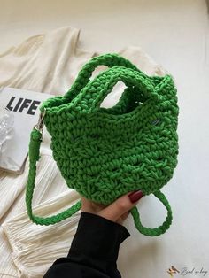 Bird in Bag - 2024 Latest Fashion Green Striped Straw Beach Bag: Elegantly Handcrafted with Shoulder Strap and Handheld Handle - Ideal Companion for Womens Summer Vacation Casual Tote Bag, Straw Beach Bag, Woven Handbags, Round Bag, Casual Tote, Bird In Bag, Mini Fashion, Green Stripes, Beach Bag