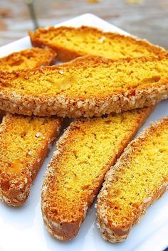 four pieces of bread on a white plate