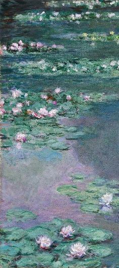 an oil painting of water lilies on a pond