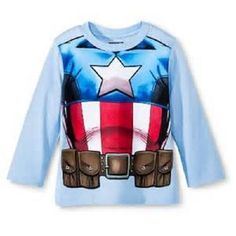 a blue shirt with an image of captain america on it