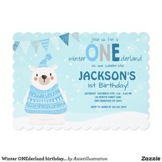 a birthday card with a polar bear wearing a sweater on it's chest and the words, one winter celebration