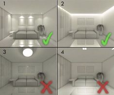 four images show the process of making a room with white furniture and green arrows pointing to each other