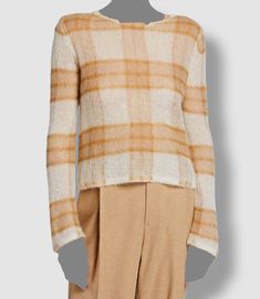 $325 Vince Women's Beige Alpaca & Mohair Blend Plaid Pullover Sweater Size M Description Color: ﻿Cream/Chestnut 37% mohair, 37% alpaca, 26% poly Semi-sheer fabric Fits true to size About Us We sell only 100% authentic clothing from new with tags to gently used. We have a 100% authentic or money back guarantee on every item we sell. Items are listed daily so make sure to put us on your favorite! Most of our items come from a nationwide high end dept store. We have been in business for over 10 yea Vince Clothing, Plaid Pullover, Plaid Sweater, Knit Alpaca, New Today, Neutral Outfit, Brown Sweater, China Fashion, Brown Beige