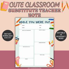 a classroom poster with the words,'write you were out'and school supplies on it