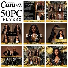 Enhance your hair business, wig store, or hair salon with our chic 50-piece black and gold tropical-themed Instagram post kit from Luxe DigiLab. Perfect for businesses specializing in wigs, extensions, weaves, human hair bundles, and hairdressing services, our Instagram post templates feature a sleek black and gold color palette adorned with elegant tropical leaves that exude style and sophistication. Our unique visuals set your brand apart. Key Features: 50 Exquisite Instagram Templates   Dimen Gold Color Palette, Boutique Instagram, Social Media Kit, Gold Color Palettes, Wig Store, Publication Instagram, Logo Diy, Wigs Hair, Gold Diy