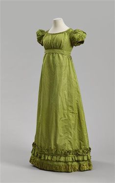 1820 Fashion, Silk Evening Dress, Green Evening Dress