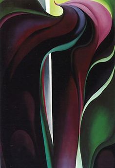 an abstract painting with black, purple and green colors