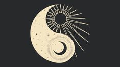 the sun and moon are depicted in this graphic art work, which is done by hand