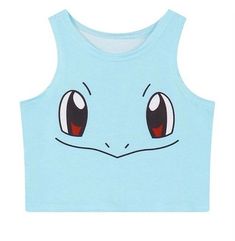 a blue tank top with eyes drawn on it