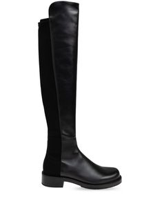 black calf leather round toe slip-on style flat sole low heel Sleek Leather Over-the-knee Boots, Black Over-the-knee Calf Leather Boots, Elegant Over The Knee Calf Leather Boots, Knee-high Leather Sole Boots For Work, Elegant Over-the-knee Calf Leather Boots, Sleek Fitted Black Mid-calf Boots, Sleek Knee-high Boots With Leather Sole, Black Knee-length Boots Medium Width, Stuart Weitzman Keelan Boots